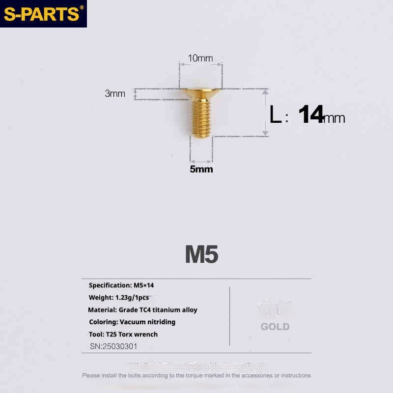 Parafusos de Titânio SPARTS Série Cabeça Escareada M5 L06-55mm