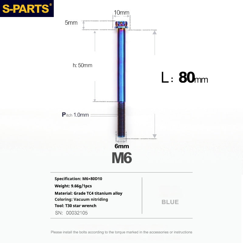 SPARTS Série A3 M6 L08-120 mm Vis en titane bleu pour moto et auto