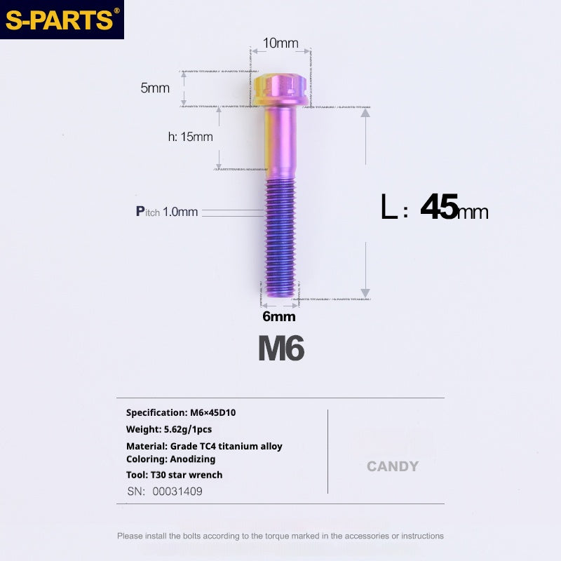SPARTS A3 Series M6 L08-120mm Viti in titanio color caramella per motociclette e auto