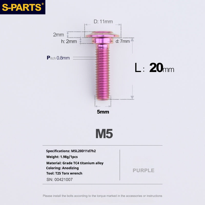 SPARTS A3 Umbrella Head Step Series M5 Viti in titanio viola per motociclette e auto