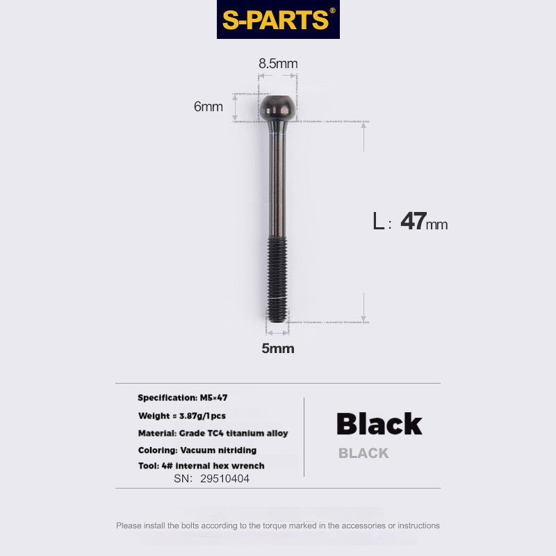 S-PARTS Parafusos de Titânio M5 x 30/35/40/47mm & Porca Cilíndrica & Arruela para Canote de Selim de Bicicleta