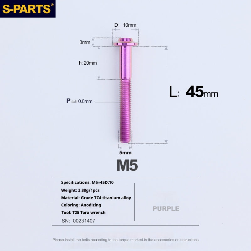 Vite in titanio per motocicletta elettrica S-PARTS A3 con testa a ombrello M5 L06-55mm D10