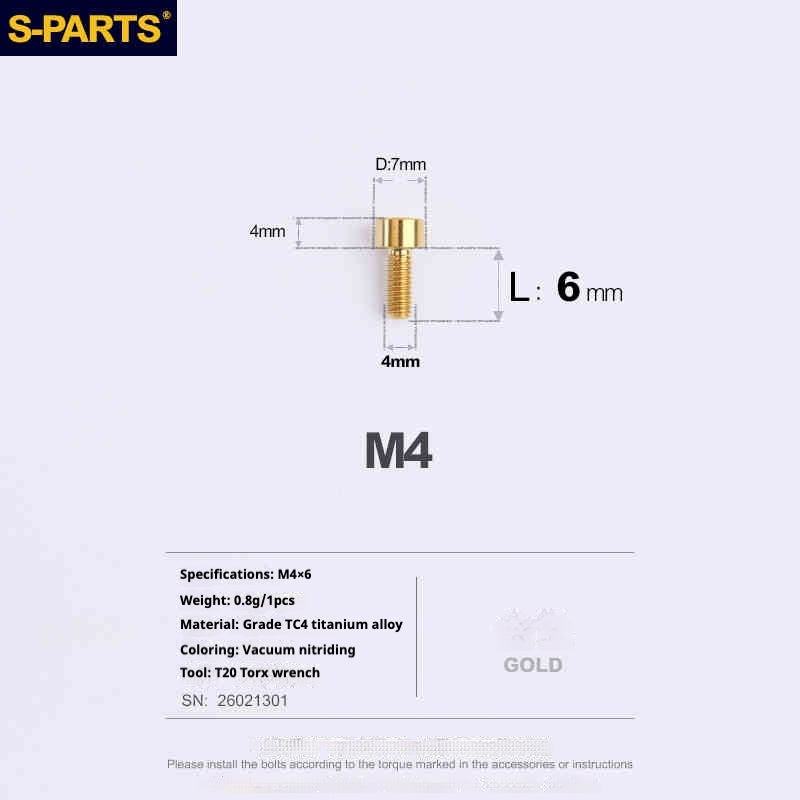SPARTS Column Head Series M4 L06-50mm Titanium Screws