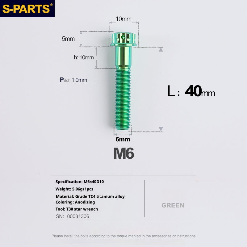 Viti in titanio verde SPARTS A3 Series M6 L08-120mm per motociclette e auto