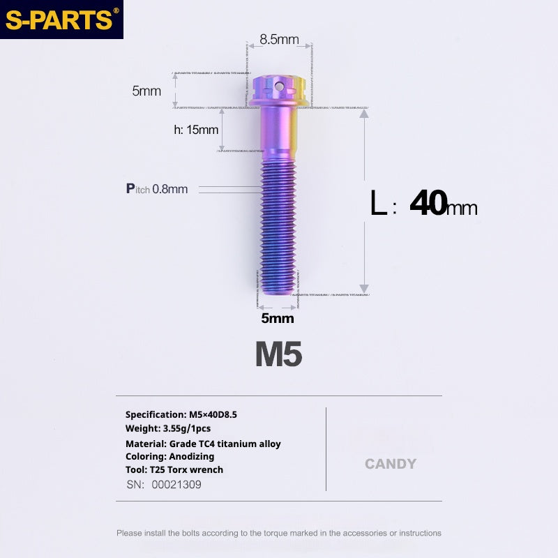 SPARTS Parafusos de Titânio Coloridos Candy Série A3 M5 L06-95mm para Motocicleta/Automóvel