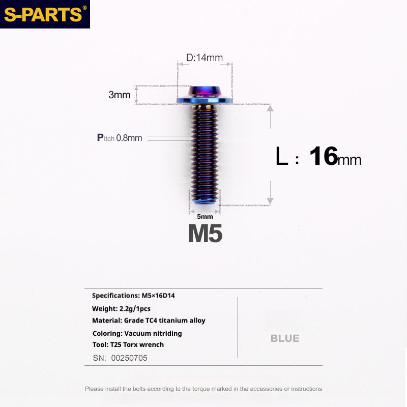SPARTS A3 Umbrella Head Series M5 L12-20mm D14 Viti in titanio per motociclette
