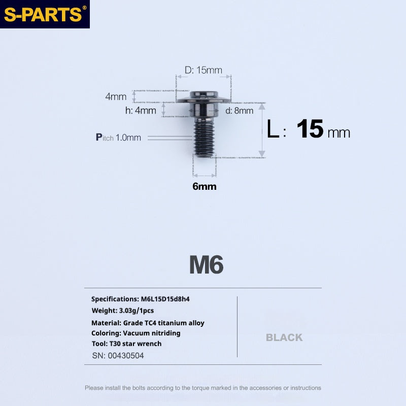 SPARTS A3 Umbrella Head Step Series M6 Viti in titanio nero per motociclette e auto