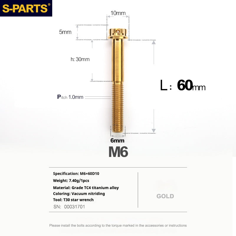 SPARTS A3 Serie M6 L08-120mm Viti in titanio dorato per motociclette Auto