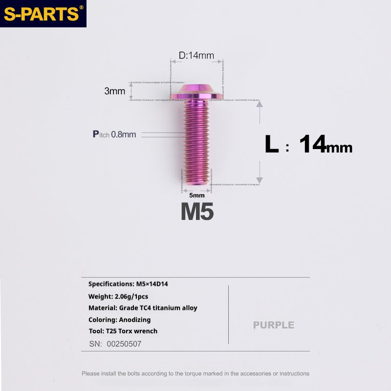 SPARTS A3 Umbrella Head Series M5 L12-20mm D14 Viti in titanio per motociclette