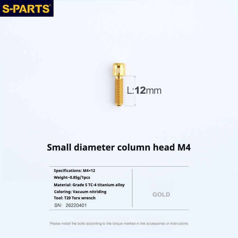 S-PARTS Série Small Column Head M4 L06-50mm Support de guidon Réglage fixe de la course de frein Vis en titane