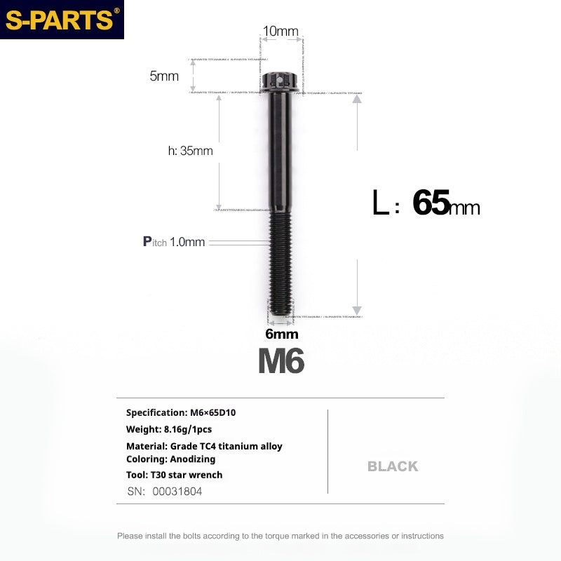 SPARTS Série A3 M6 L08-120mm Vis en titane noir pour moto et auto