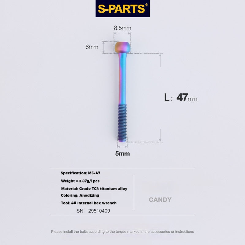 S-PARTS Parafusos de Titânio M5 x 30/35/40/47mm & Porca Cilíndrica & Arruela para Canote de Selim de Bicicleta