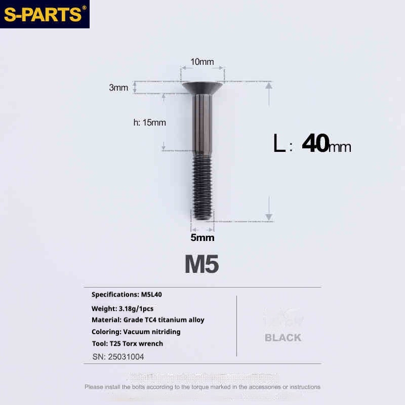 Parafusos de Titânio SPARTS Série Cabeça Escareada M5 L06-55mm