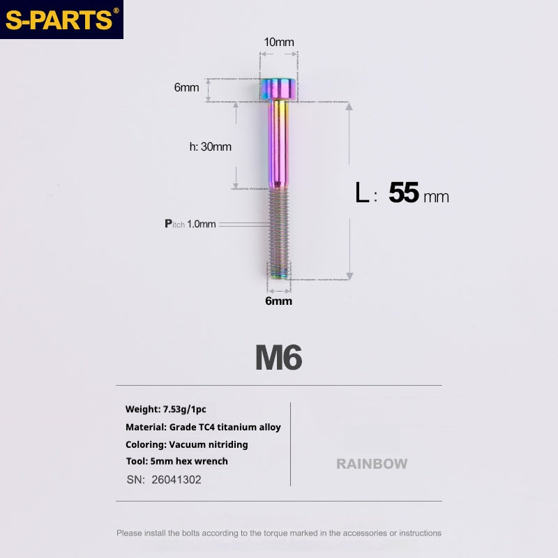 S-PARTS M6x30/40/35/50/60/70 Coperchio cuffia Pinza freno a disco Vite testa stelo in lega di titanio