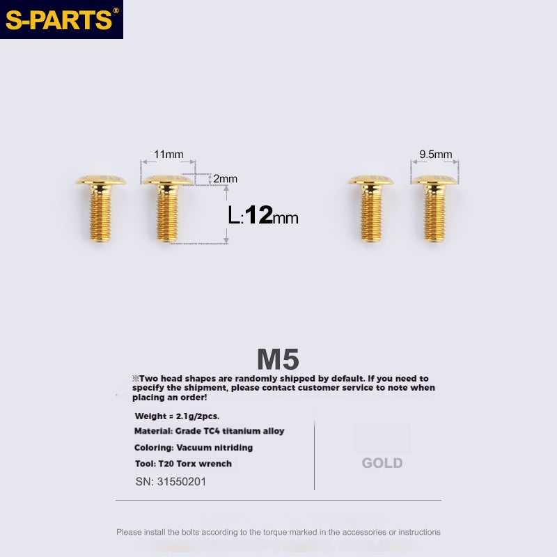 S-PARTS Parafusos para Suporte de Garrafa em Liga de Titânio - Ultra-leves, Ocos, Cabeça Chata, Grande Diâmetro para Bikes de Estrada, Montanha e Dobráveis