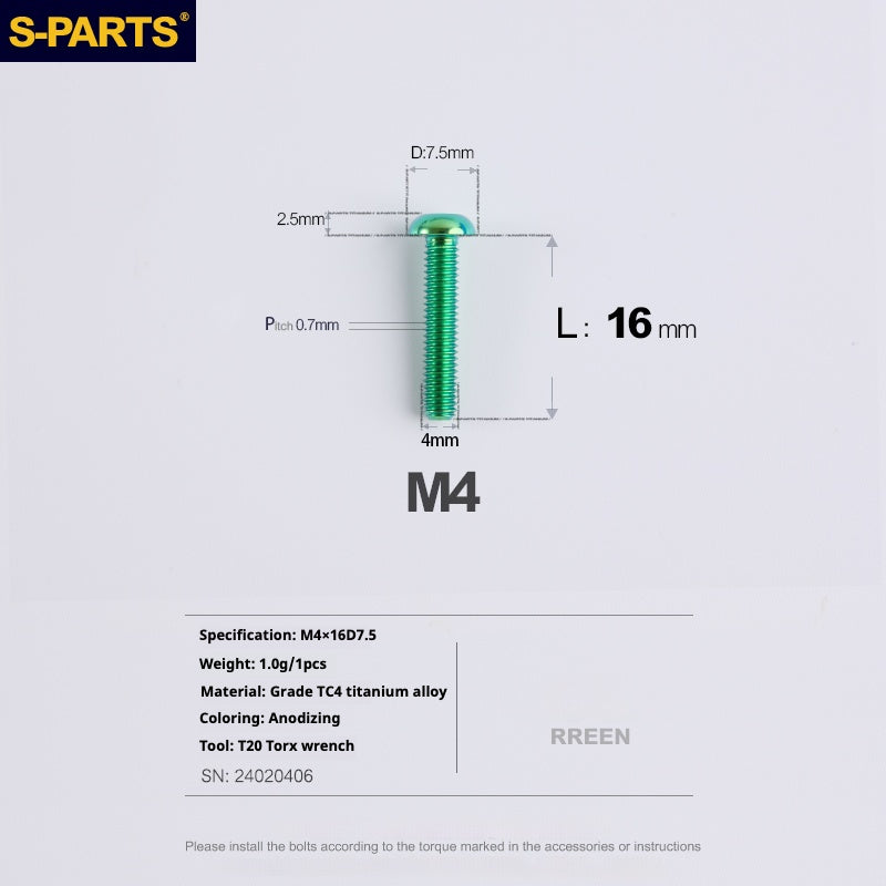 Vite in lega di titanio con testa a ombrello S-PARTSA2 m4*10/12/16/18/20/25mm per serie sterzo bici da strada e mountain bike