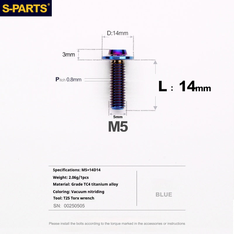 SPARTS A3 Umbrella Head Series M5 L12-20mm D14 Viti in titanio per motociclette