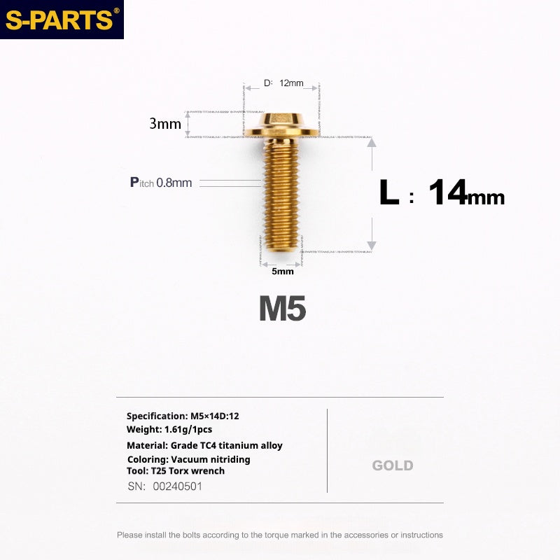 S-PARTS M5 10-30MM Motociclo Veicolo elettrico A3 Nuovo ombrello Testa D12 Vite in lega di titanio