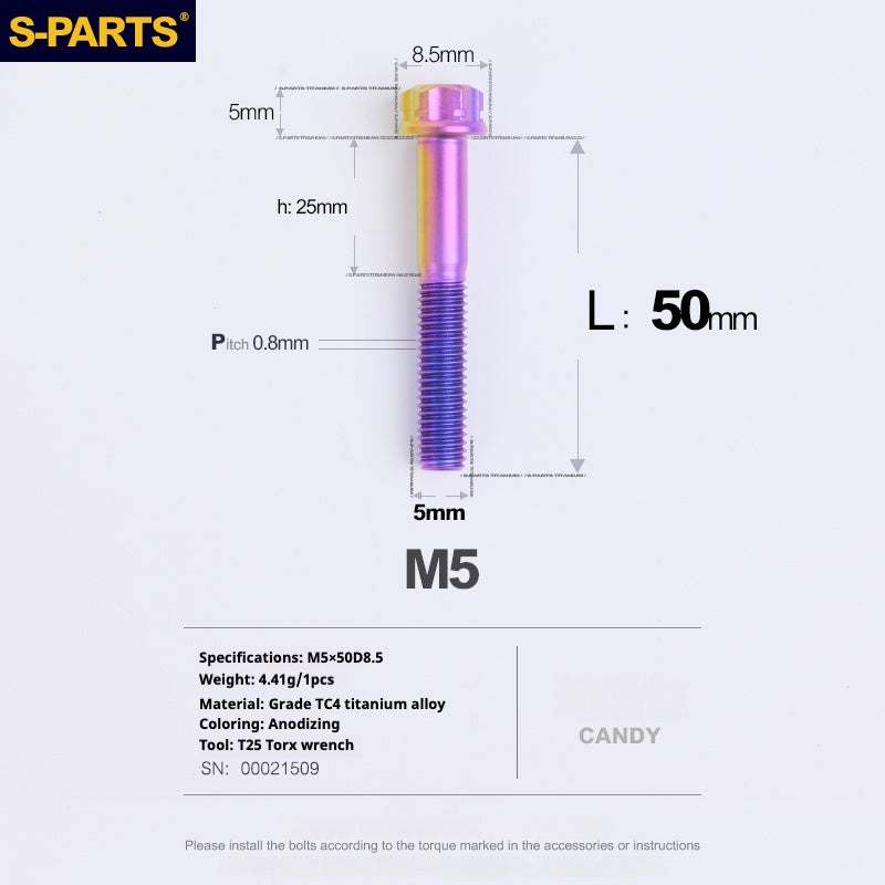 SPARTS Parafusos de Titânio Coloridos Candy Série A3 M5 L06-95mm para Motocicleta/Automóvel
