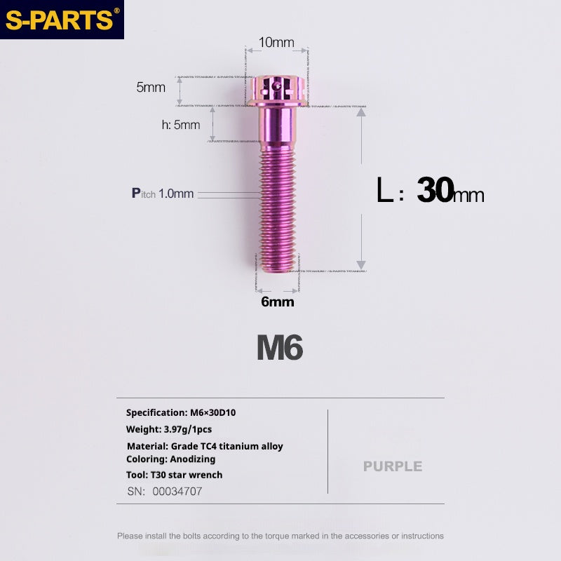 Vis SPART A3 M6 L08-120mm Titane Violet pour Moto et Auto