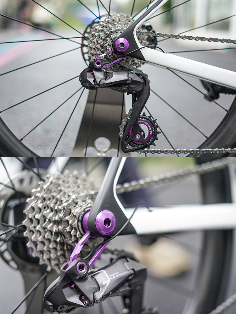 Attacco deragliatore posteriore in alluminio CNC ultraleggero (compatibile solo con deragliatori posteriori Shimano serie R.) | Solo 26,8 g | Compatibile con sistemi UDH (TREK MADONE 8, X-LAB RT, VAN RYSEL RCR e altri) 1 pz.