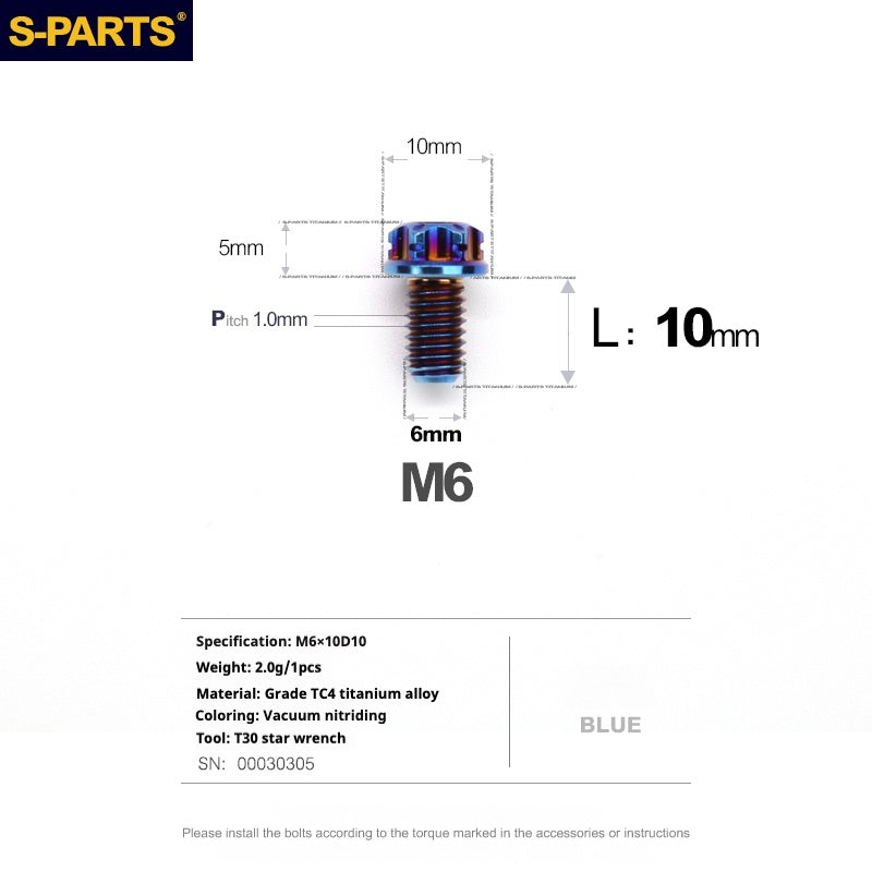 SPARTS Série A3 M6 L08-120 mm Vis en titane bleu pour moto et auto