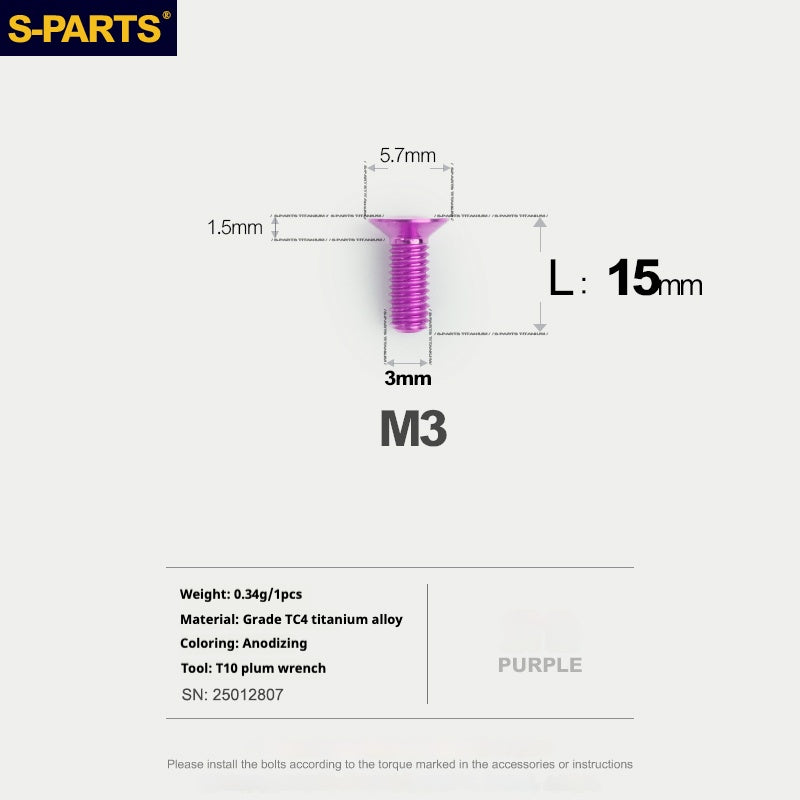 Viti in lega di titanio SPARTS serie svasata M3 L06-30mm