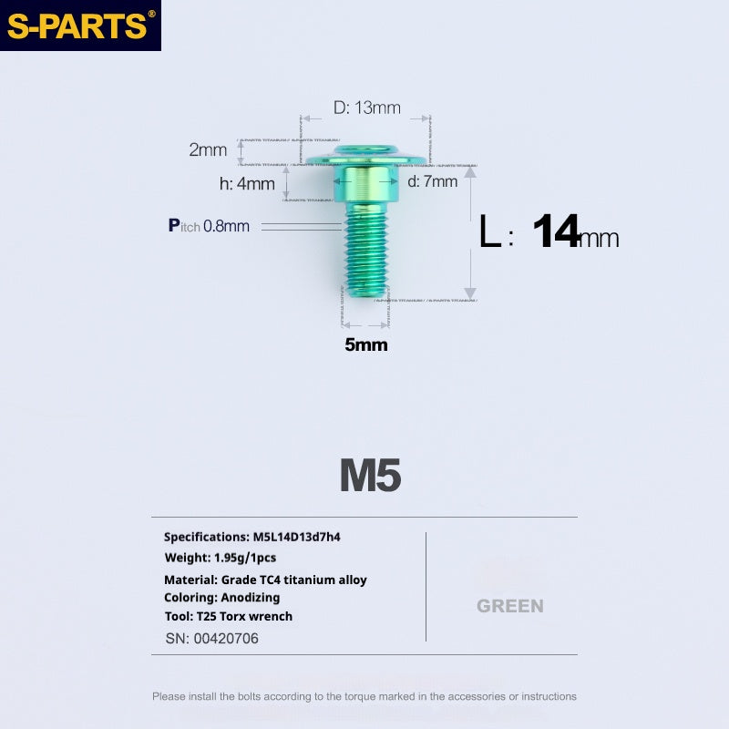 SPARTS A3 Umbrella Head Step Series M5 Viti in titanio verde per motociclette e auto