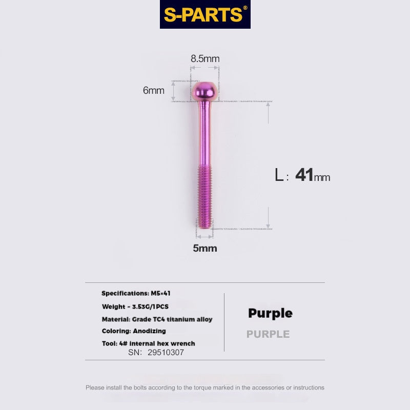 S-PARTS Parafusos de Titânio M5 x 30/35/40/47mm & Porca Cilíndrica & Arruela para Canote de Selim de Bicicleta