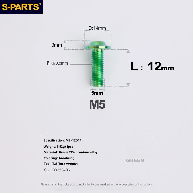 SPARTS A3 Umbrella Head Series M5 L12-20mm D14 Viti in titanio per motociclette