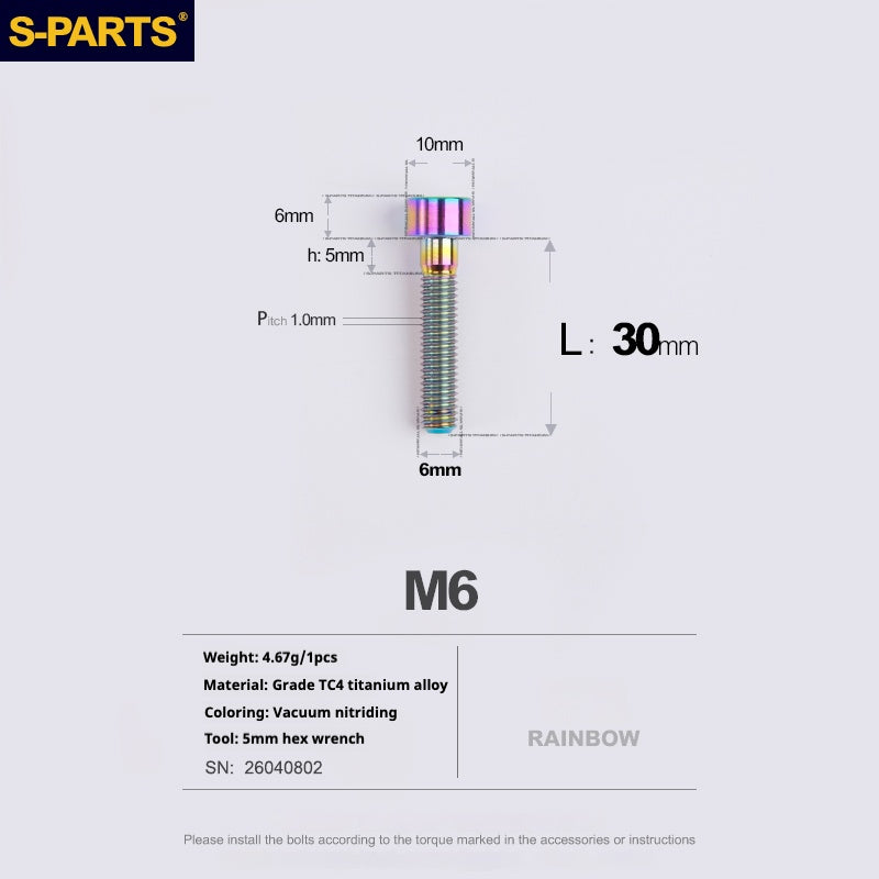 S-PARTS M6x30/40/35/50/60/70 Coperchio cuffia Pinza freno a disco Vite testa stelo in lega di titanio