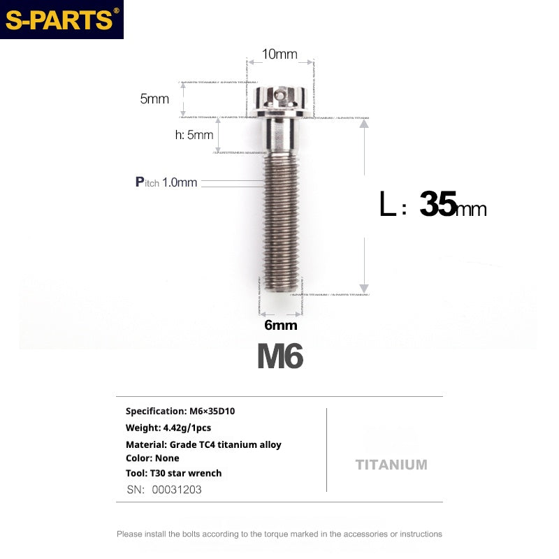 SPARTS A3 Series M6 L08-120mm Viti in titanio color titanio per motociclette e auto