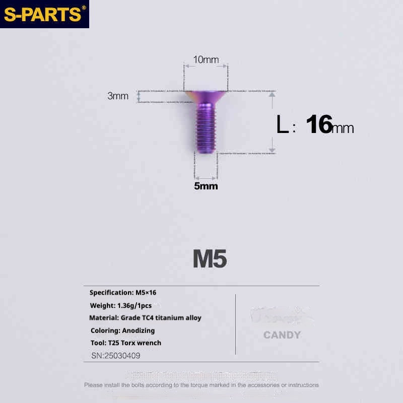 Parafusos de Titânio SPARTS Série Cabeça Escareada M5 L06-55mm