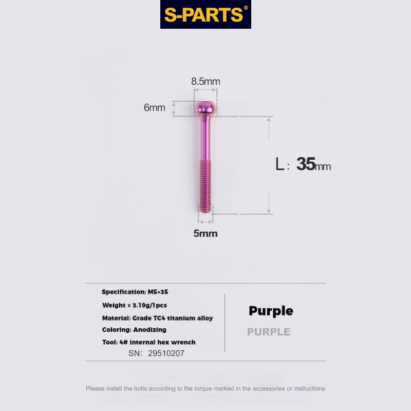 S-PARTS Parafusos de Titânio M5 x 30/35/40/47mm & Porca Cilíndrica & Arruela para Canote de Selim de Bicicleta