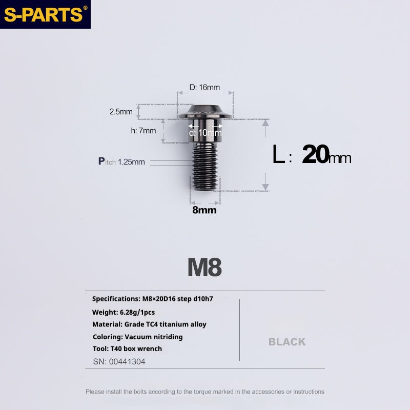 SPARTS A3 Umbrella Head Step Series M8 Viti in titanio nero per motociclette e auto