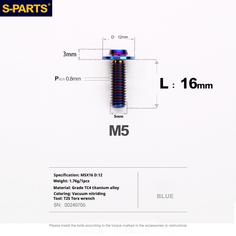 S-PARTS M5 10-30MM Motociclo Veicolo elettrico A3 Nuovo ombrello Testa D12 Vite in lega di titanio