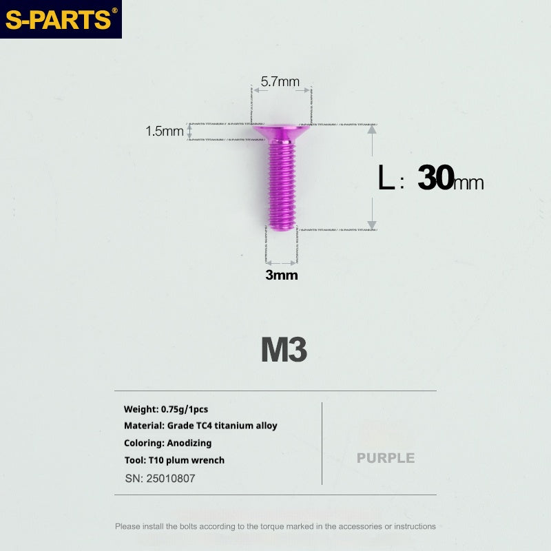 Viti in lega di titanio SPARTS serie svasata M3 L06-30mm