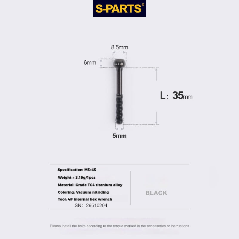 S-PARTS Parafusos de Titânio M5 x 30/35/40/47mm & Porca Cilíndrica & Arruela para Canote de Selim de Bicicleta