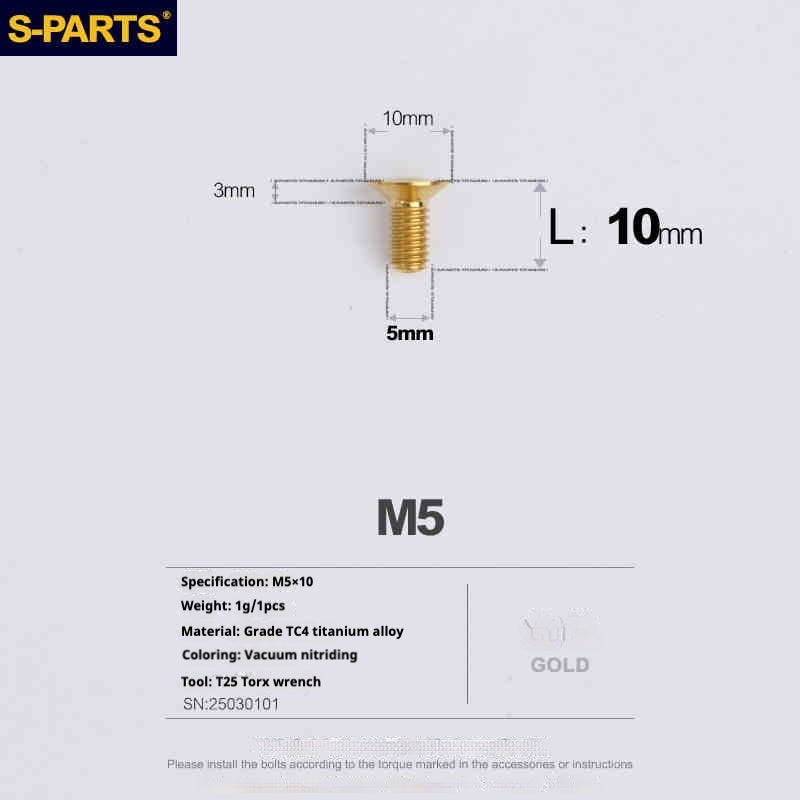 Parafusos de Titânio SPARTS Série Cabeça Escareada M5 L06-55mm