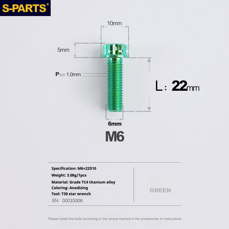 Viti in titanio verde SPARTS A3 Series M6 L08-120mm per motociclette e auto