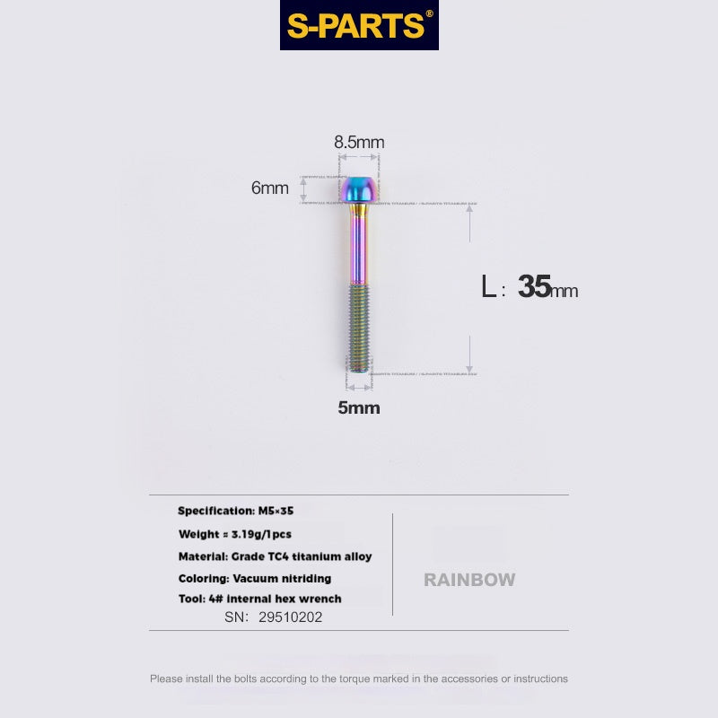 S-PARTS Parafusos de Titânio M5 x 30/35/40/47mm & Porca Cilíndrica & Arruela para Canote de Selim de Bicicleta