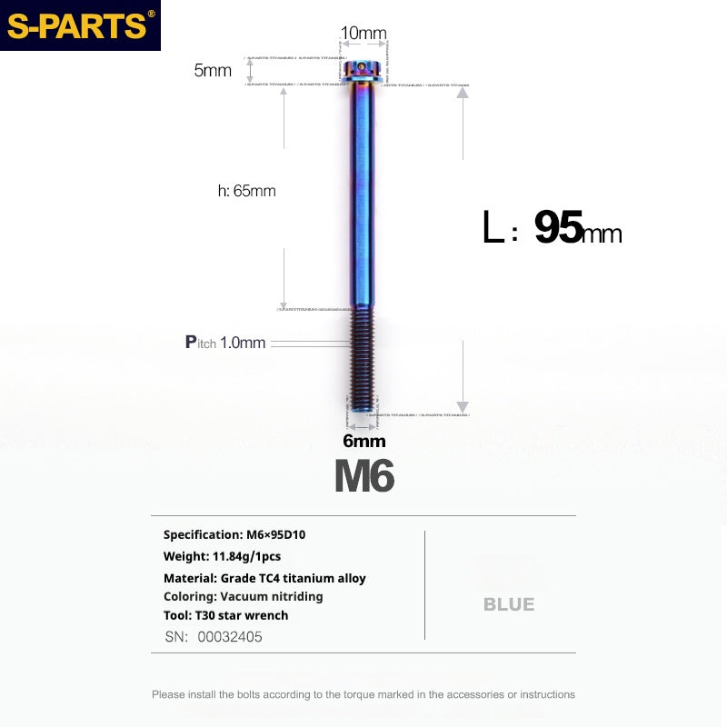 SPARTS Série A3 M6 L08-120 mm Vis en titane bleu pour moto et auto