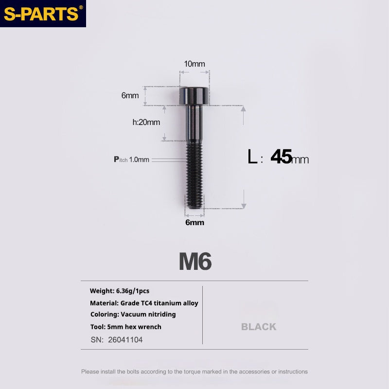 S-PARTS M6x30/40/35/50/60/70 Coperchio cuffia Pinza freno a disco Vite testa stelo in lega di titanio