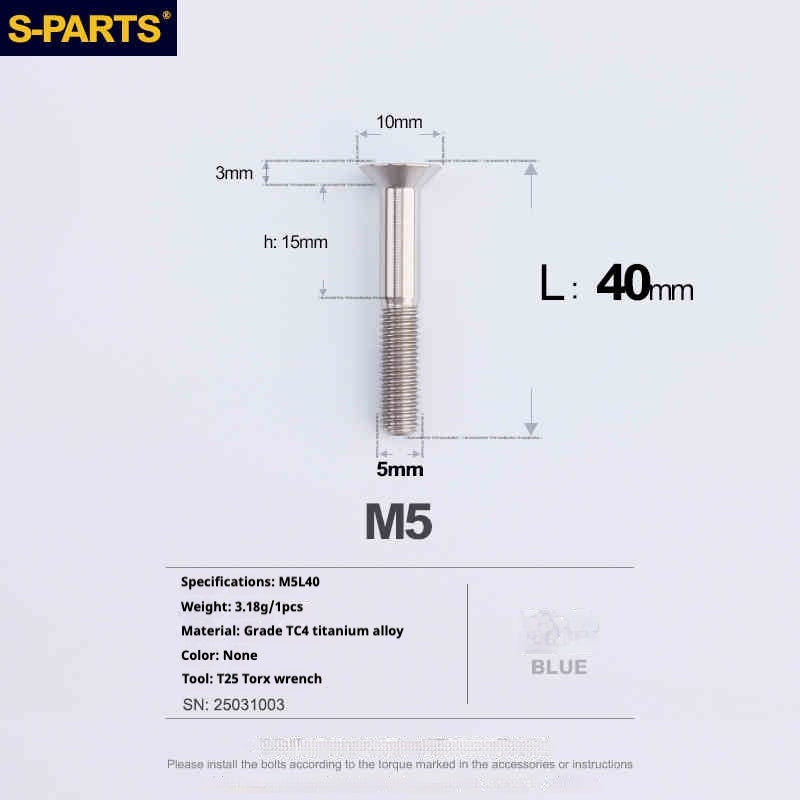 Parafusos de Titânio SPARTS Série Cabeça Escareada M5 L06-55mm