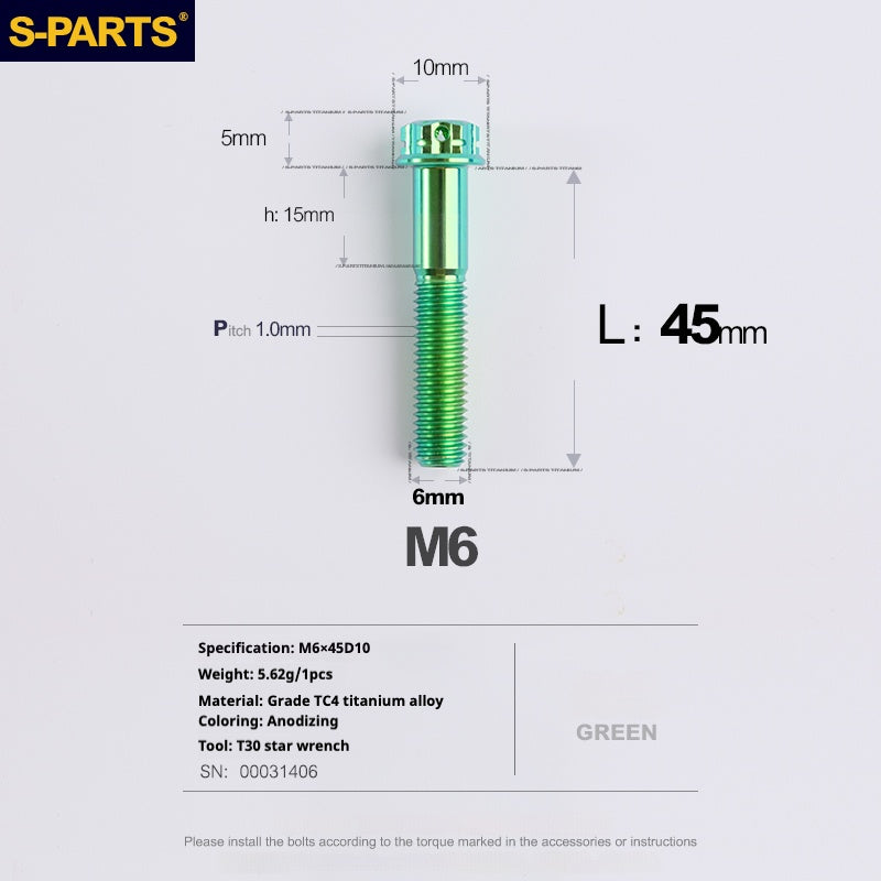 Viti in titanio verde SPARTS A3 Series M6 L08-120mm per motociclette e auto
