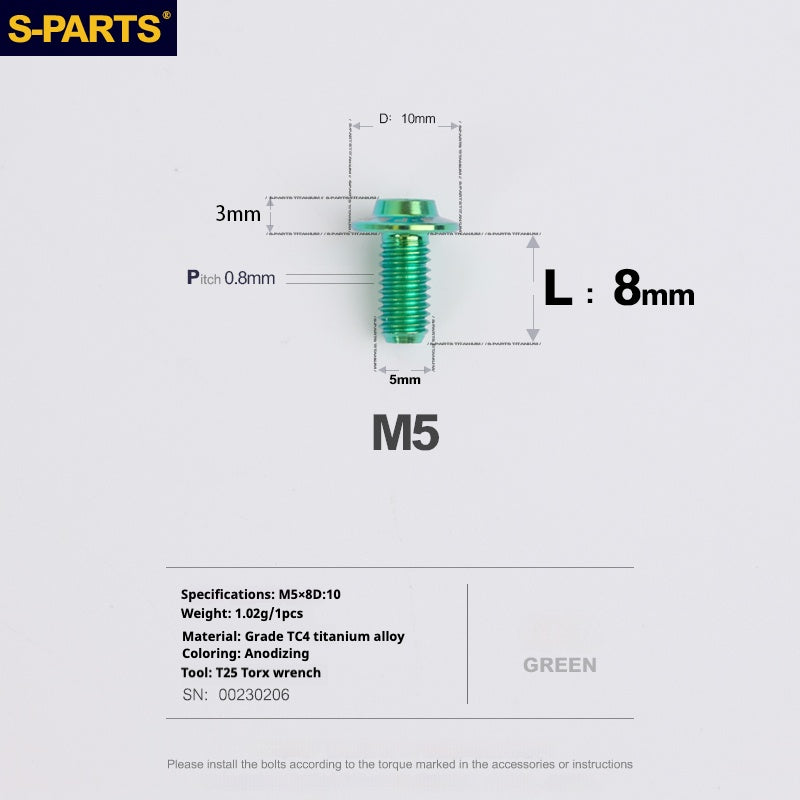 Vite in titanio per motocicletta elettrica S-PARTS A3 con testa a ombrello M5 L06-55mm D10