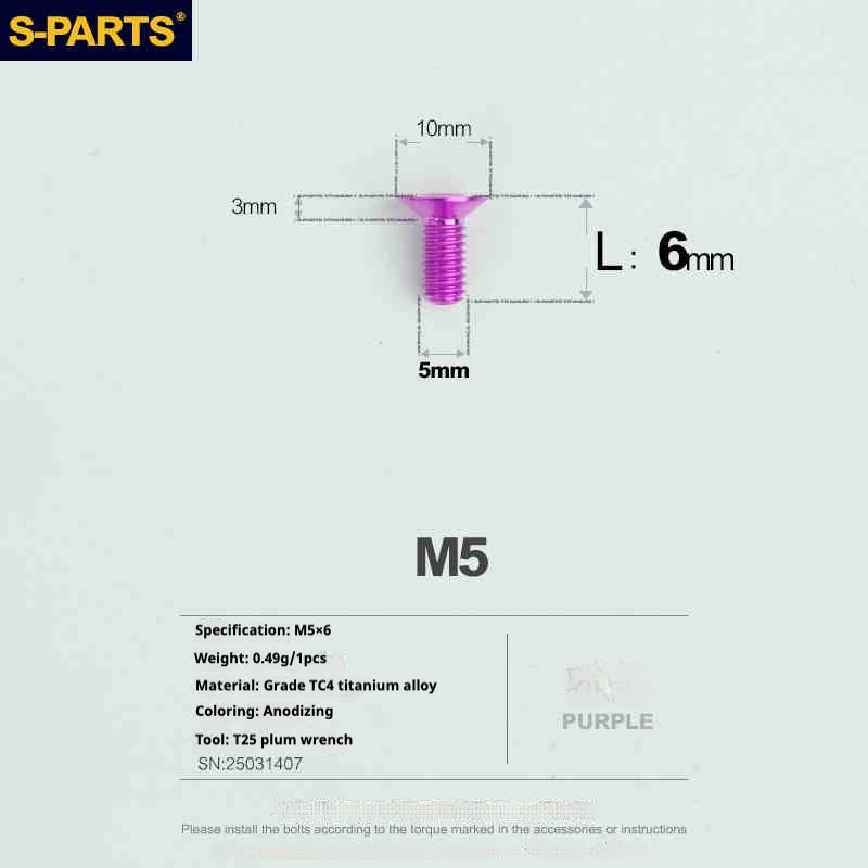 Parafusos de Titânio SPARTS Série Cabeça Escareada M5 L06-55mm