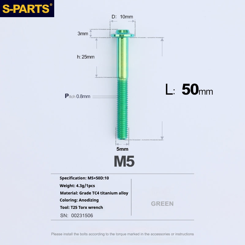 Vite in titanio per motocicletta elettrica S-PARTS A3 con testa a ombrello M5 L06-55mm D10