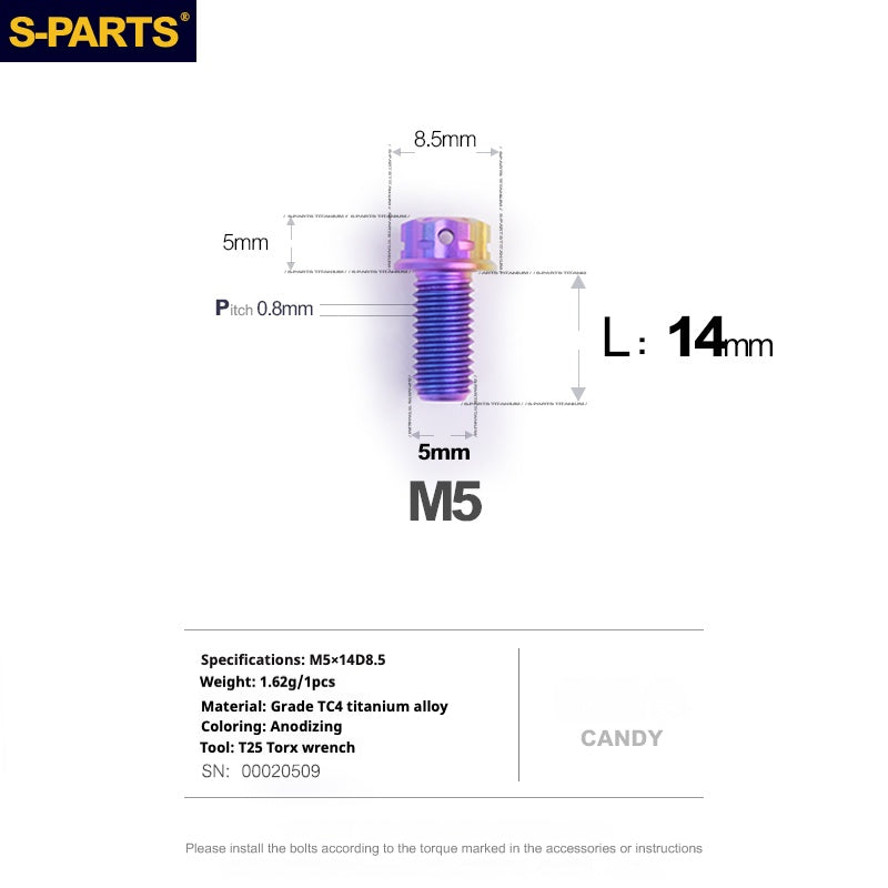SPARTS Parafusos de Titânio Coloridos Candy Série A3 M5 L06-95mm para Motocicleta/Automóvel