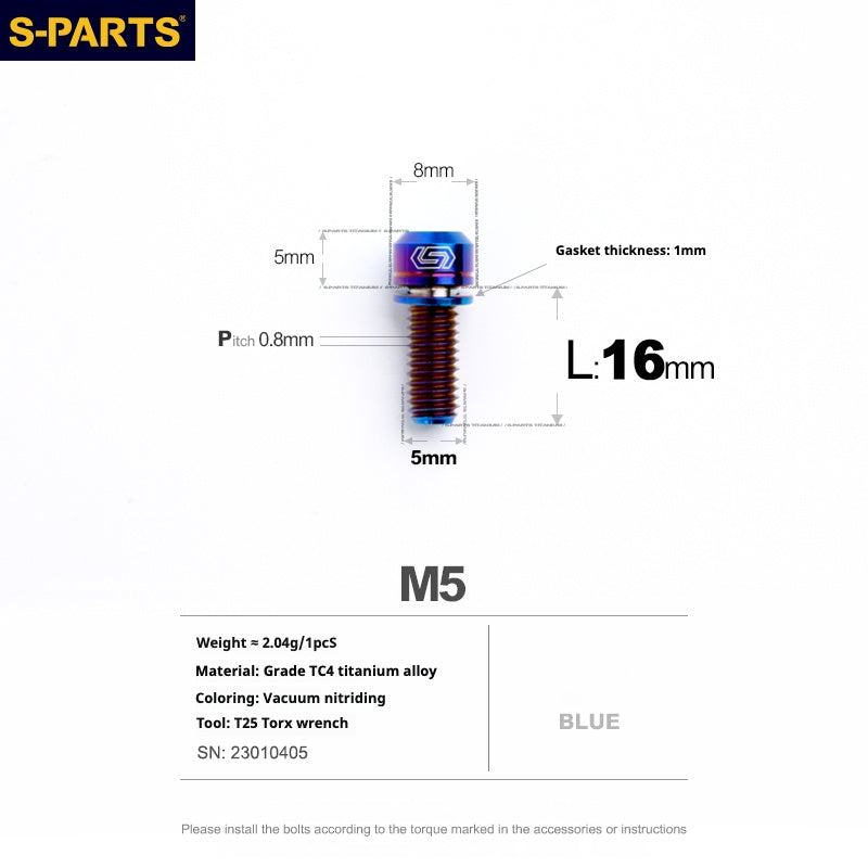 Parafuso Lock-On de Titânio S-PARTS para Guidão/Avanço Integrado /Stem | Factor Black Inc Roval SL Cockpit Bontrager XXX Parafuso Titânio